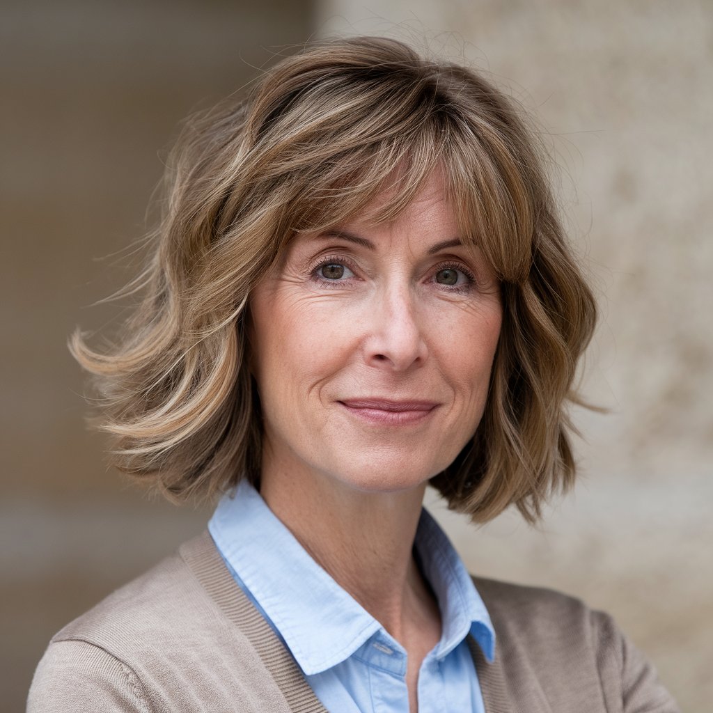 Wavy bob with fringe for older women