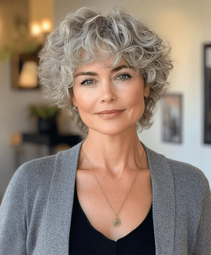 Curly Crop with Highlights for Women Over 60