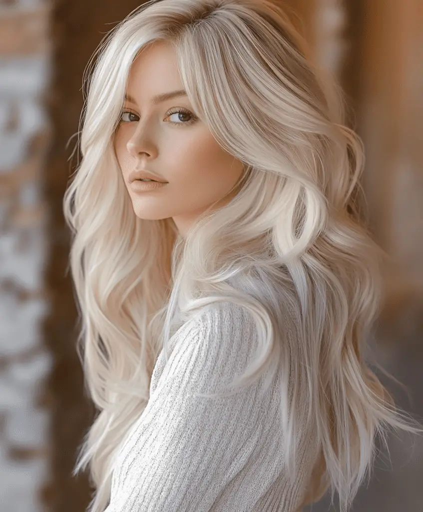 Platinum blonde long hair with soft waves