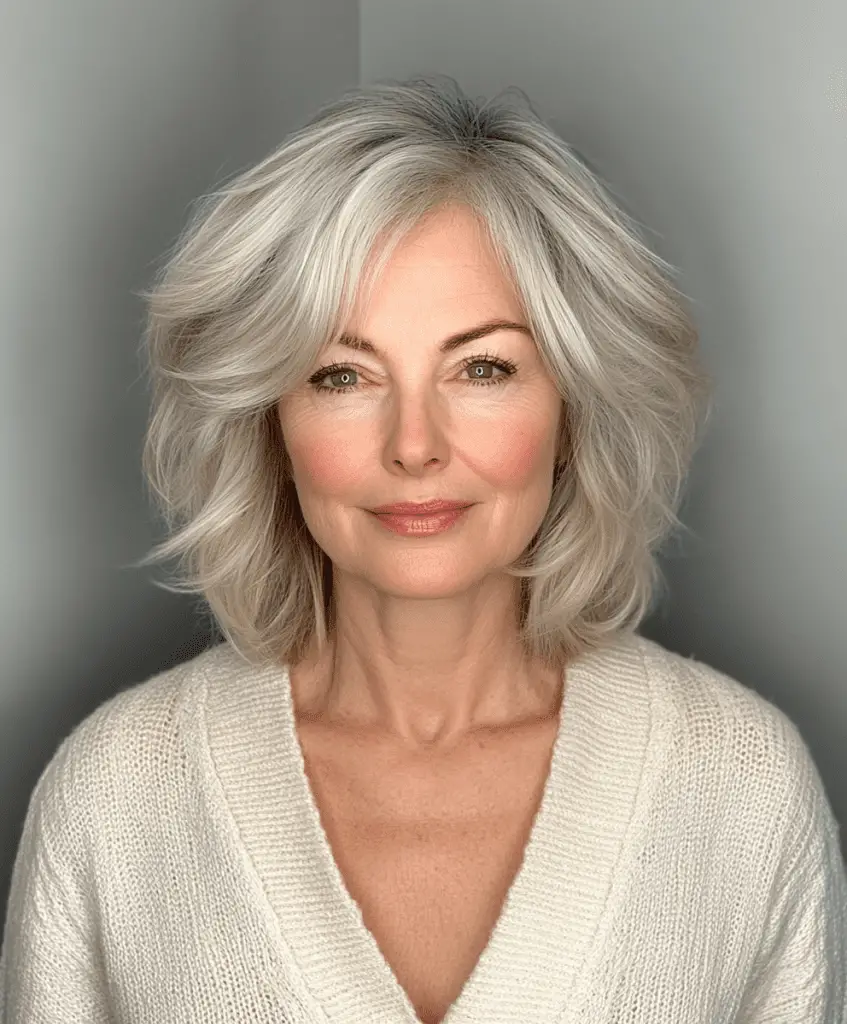 Layered Bob with Side Bangs for Women Over 60