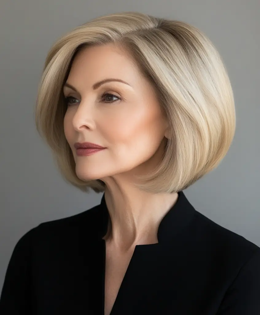 Chin-length bob with side part for older women