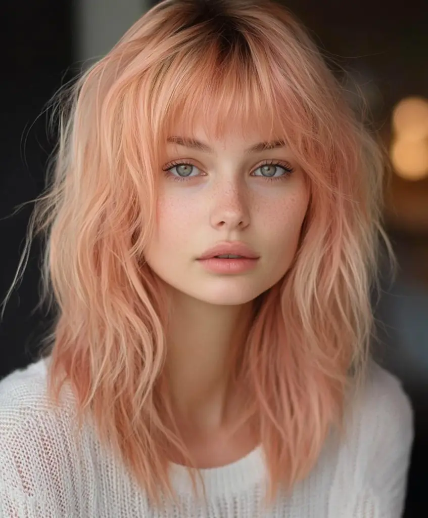 Peach pink shag cut 