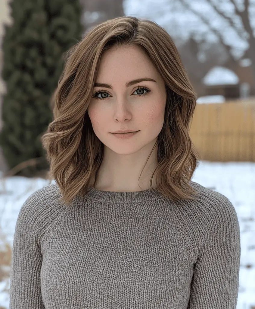 Image of a woman with tousled waves lob haircut