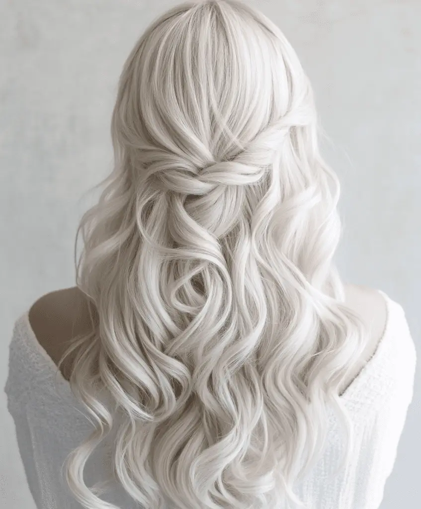 Platinum blonde long hair with loose curls