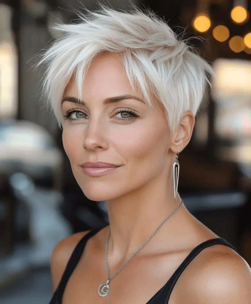 Chic platinum blonde pixie cut