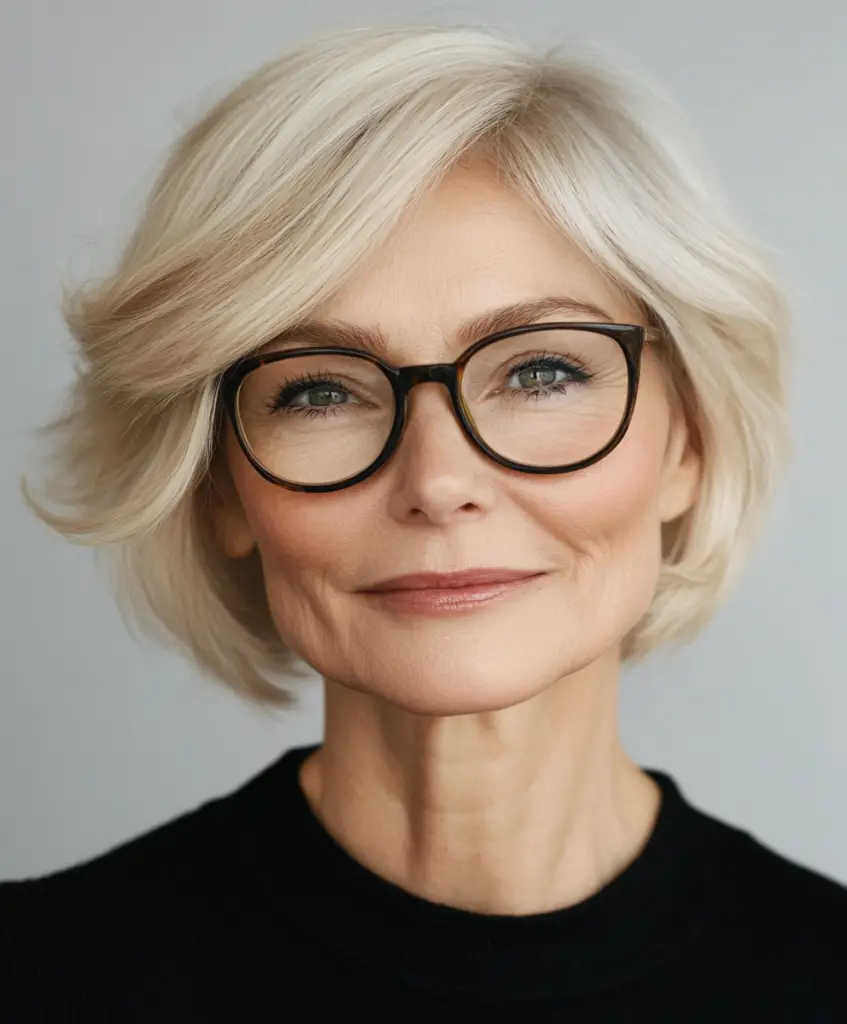 Short bob with side bangs for older women