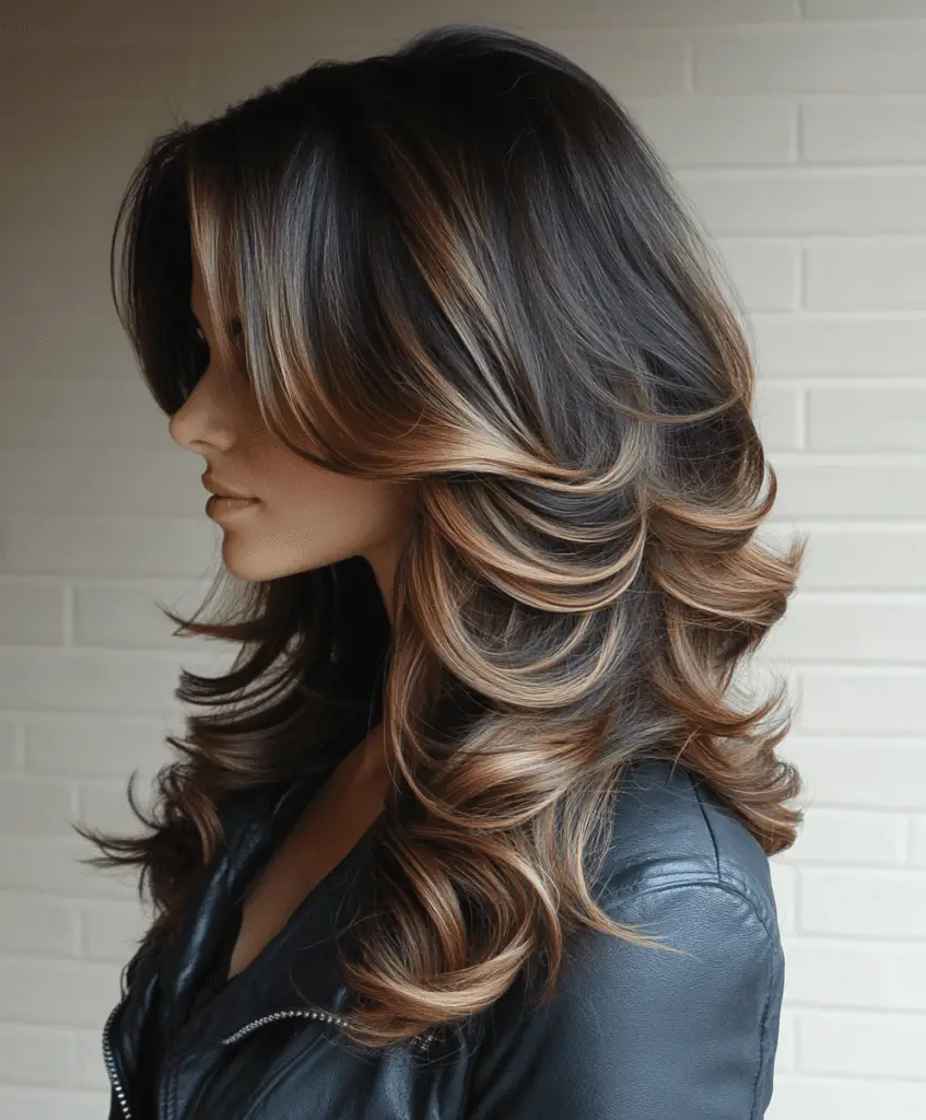 Image of a woman with an ombre lob haircut