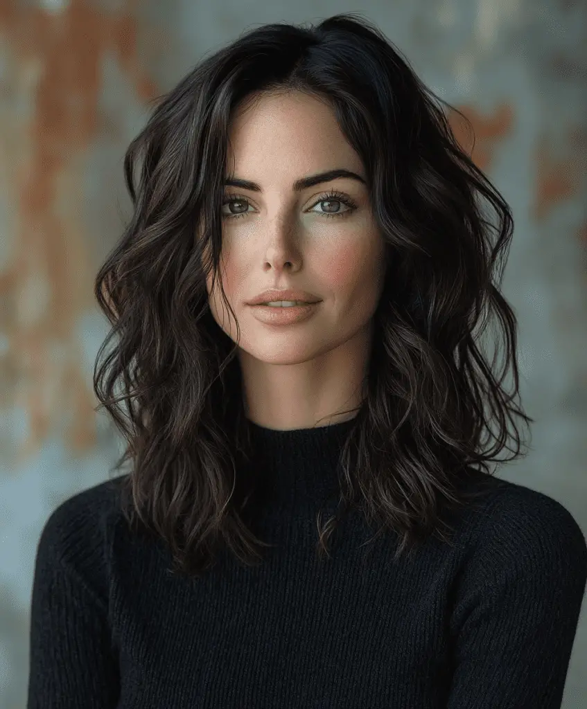 Image of a woman with an S-curve lob haircut