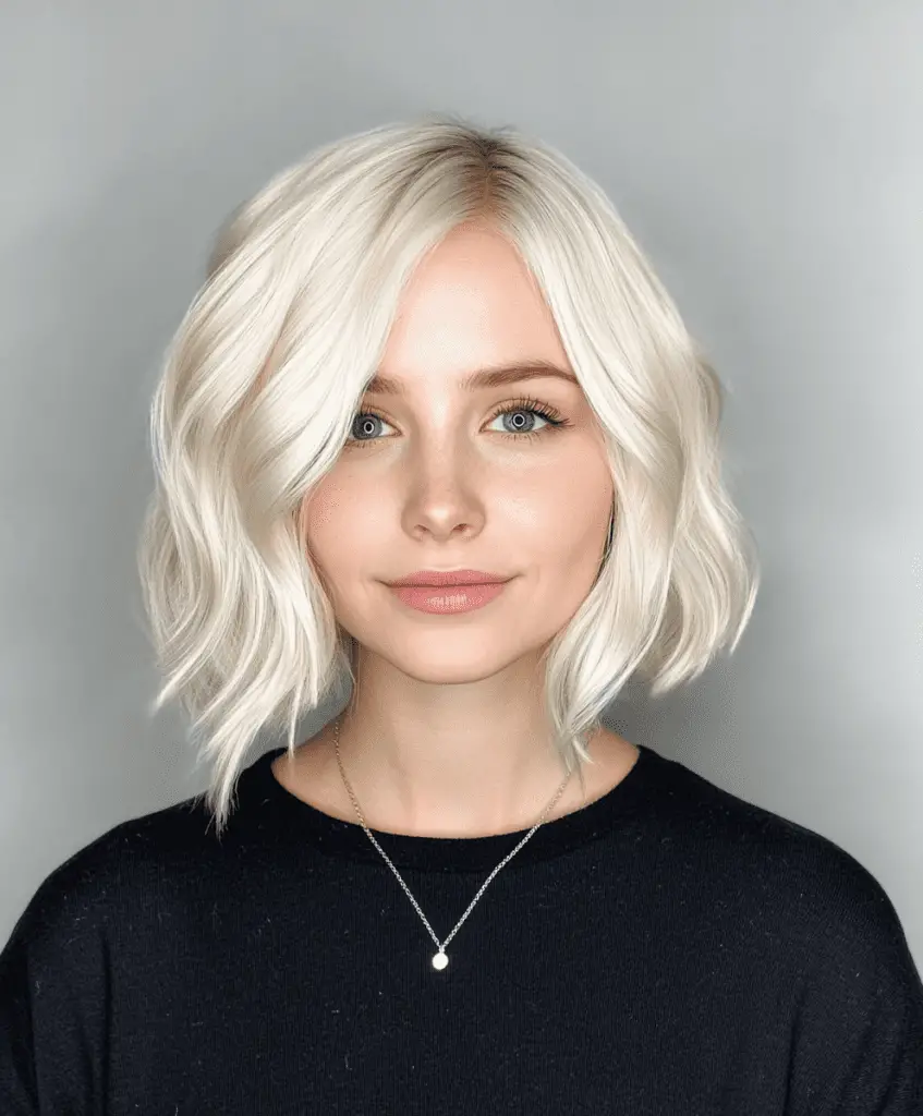 Platinum blonde bob with soft waves