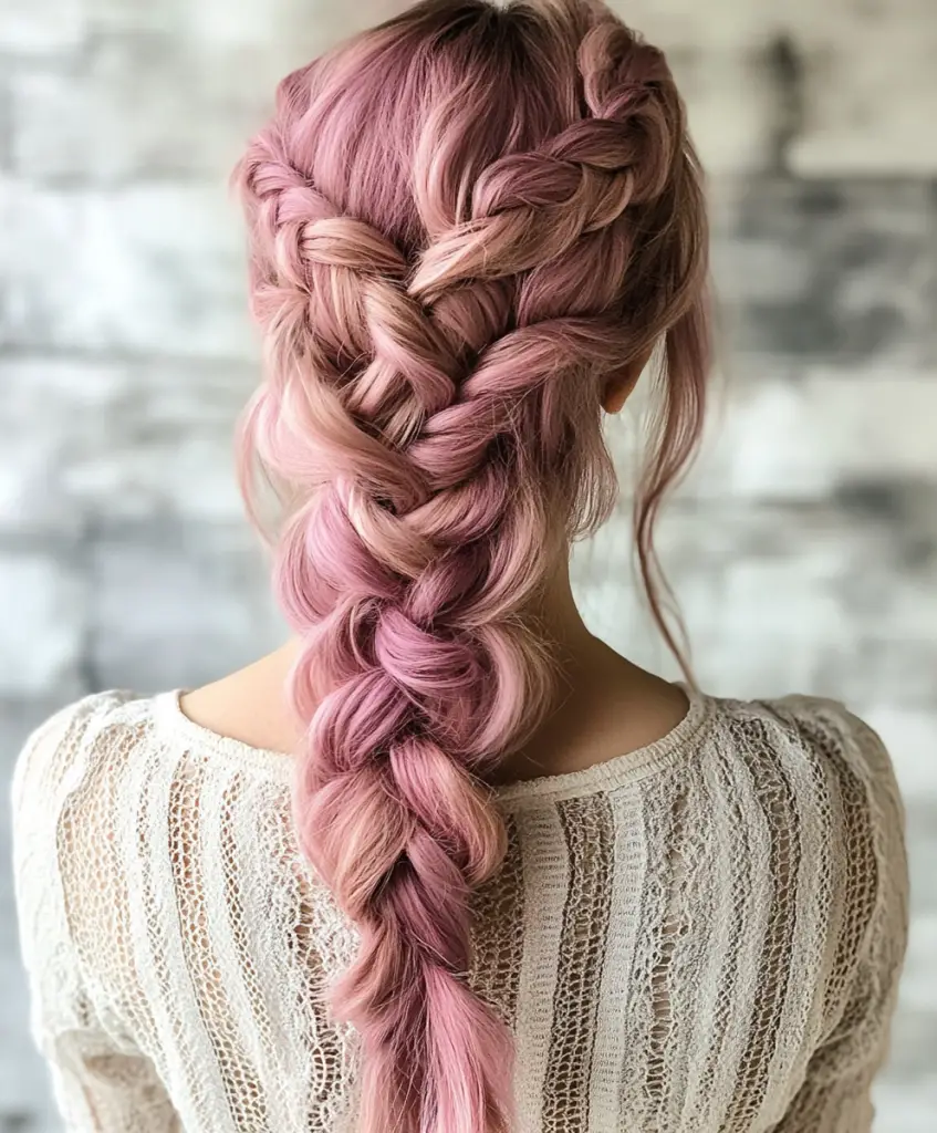 Dusty rose Dutch braid 