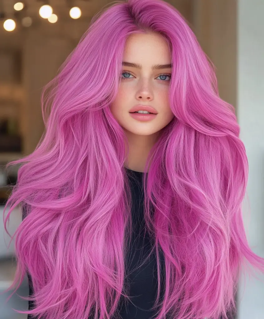 Bubblegum pink bombshell waves 