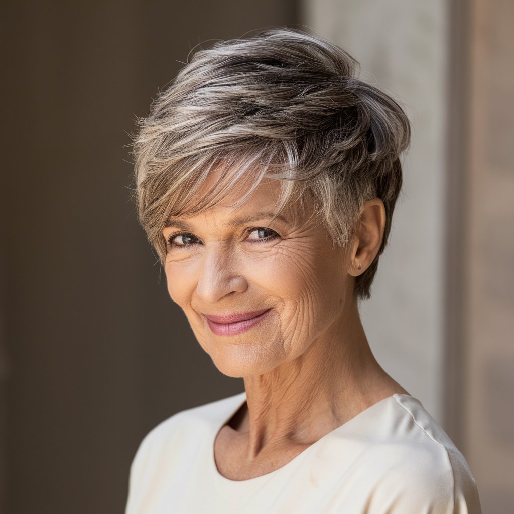 Mature woman with fine hair wearing a graduated bob