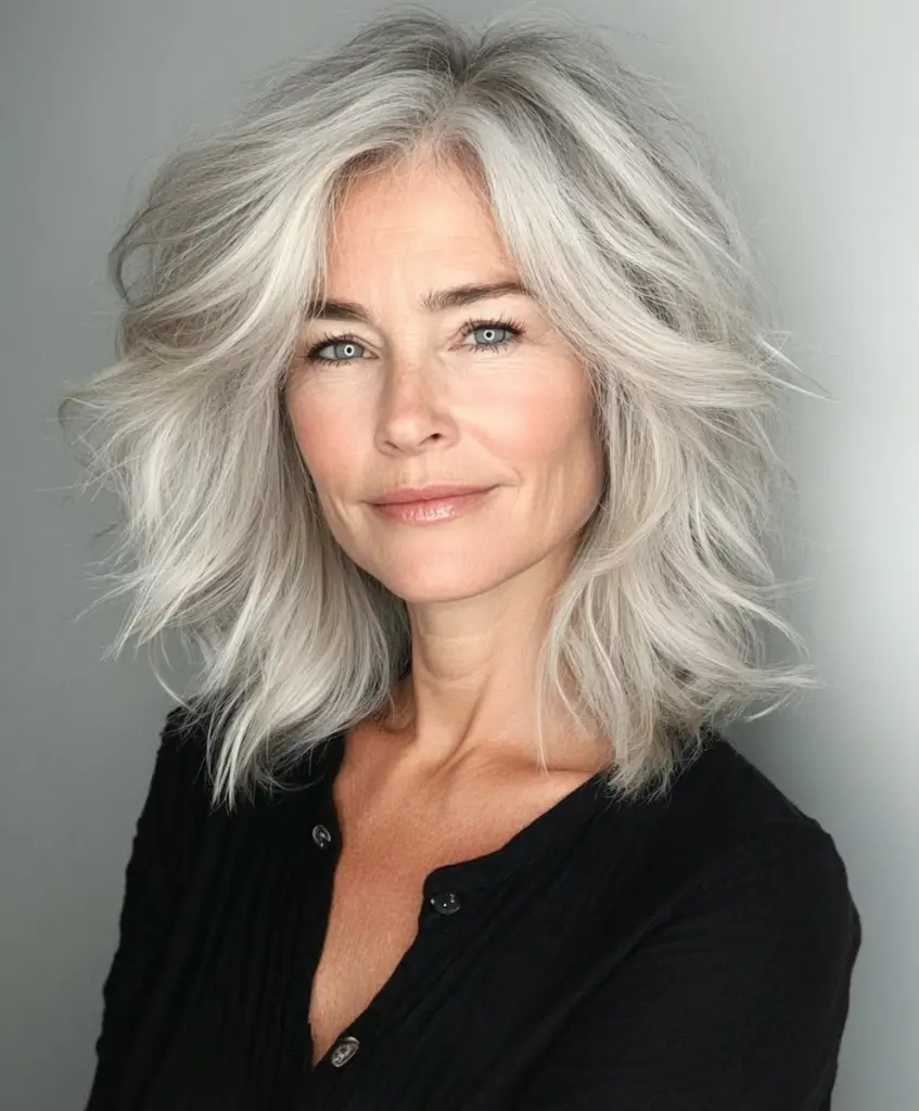 Tousled medium shag for women in their 60s