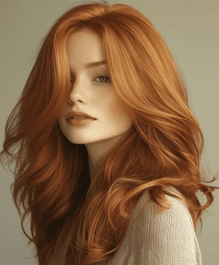 Warm golden copper hair with soft tones