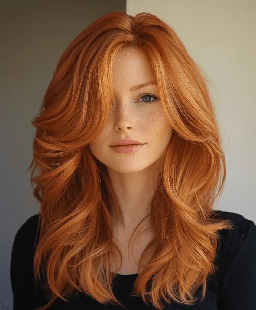 Copper hair with golden highlights for a luminous glow