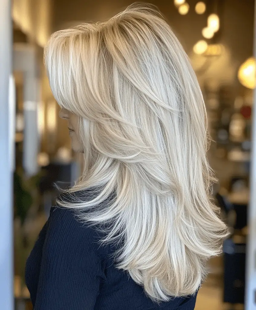 Platinum blonde shag cut for thick hair