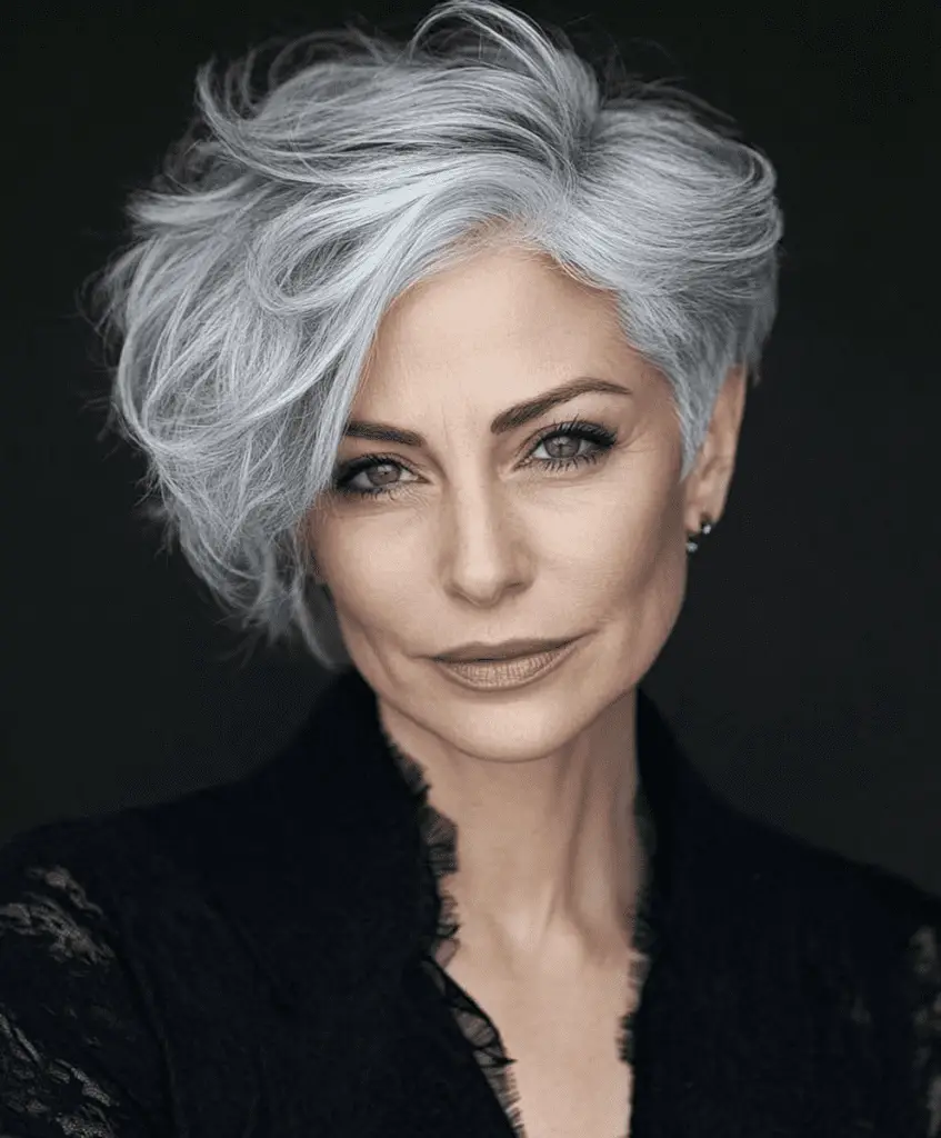 Elegant hairstyles for women over 40 embracing natural grey hair