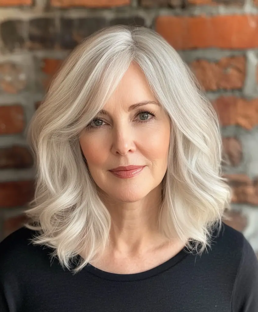 Textured lob hairstyle for women in their 60s