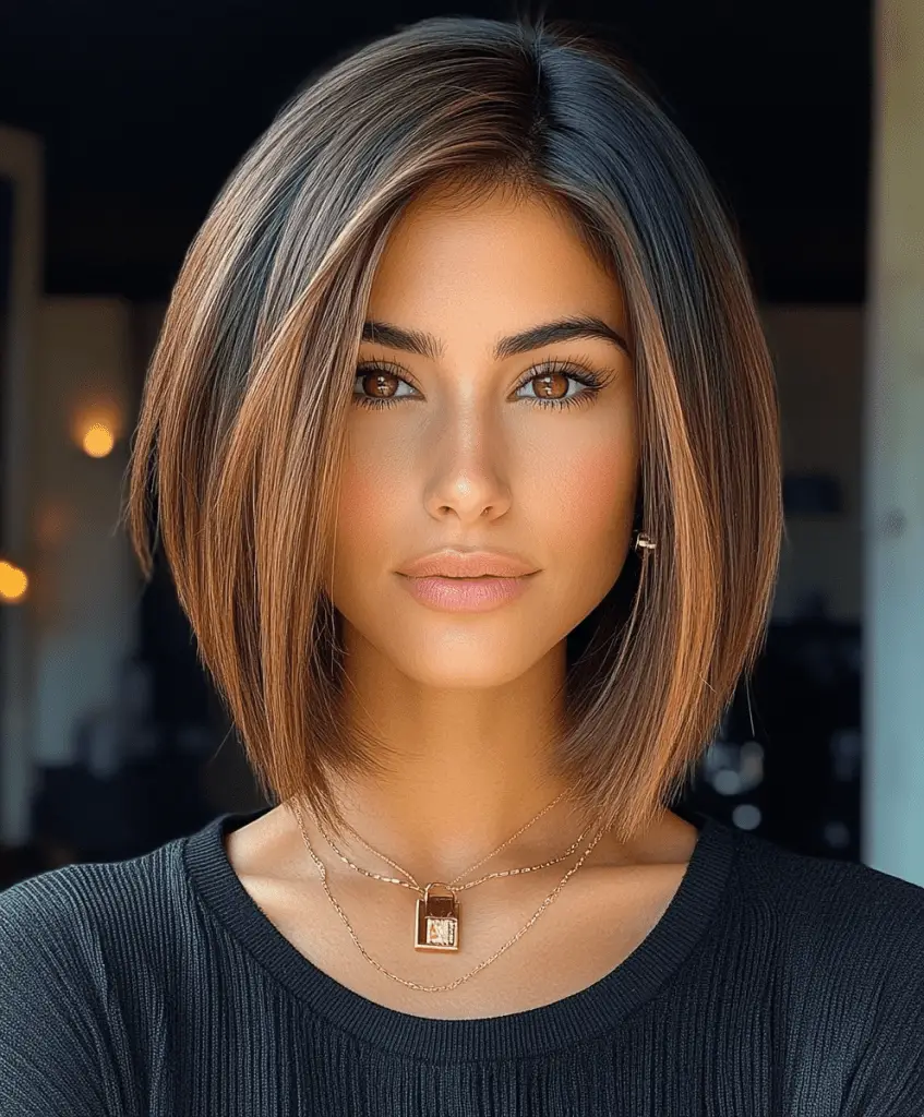 Chic medium-length bob hairstyle with side bangs