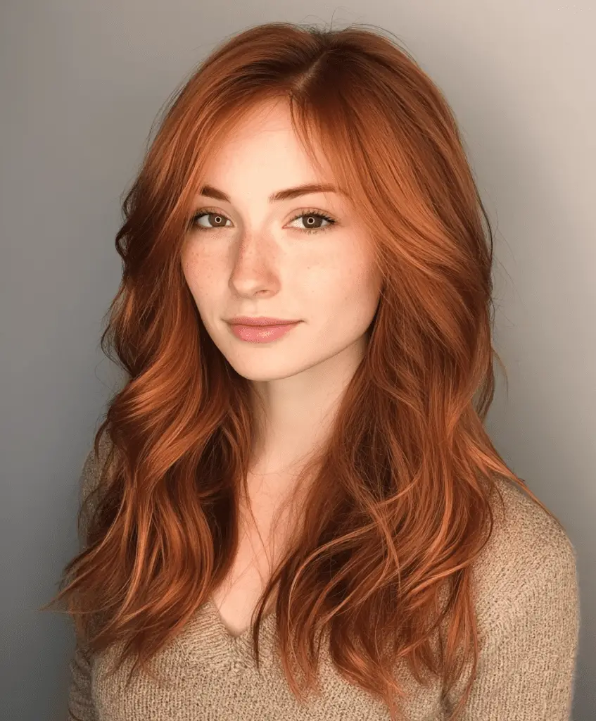 Soft highlights in copper-toned hair