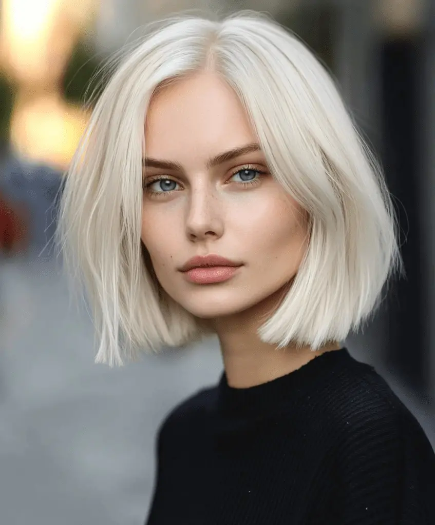 Platinum blonde bob with layered ends