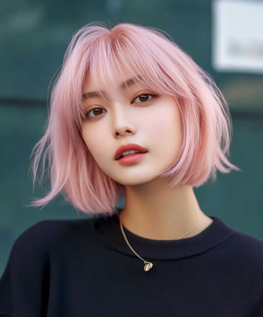 Strawberry-tinged pink bob haircut 