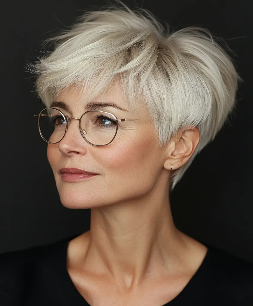 Rounded pixie cut for older women