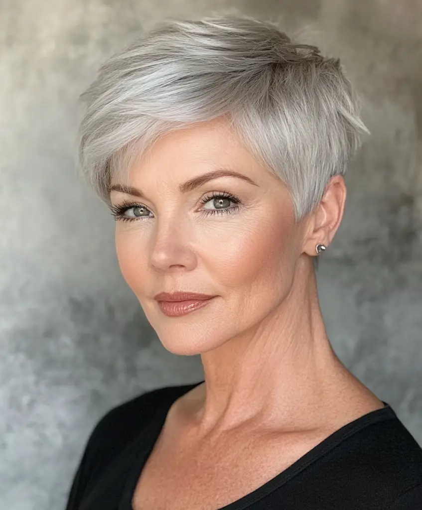 Tapered pixie cut for older women with thicker hair