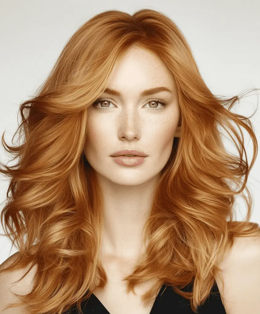 Soft light copper blonde hair color