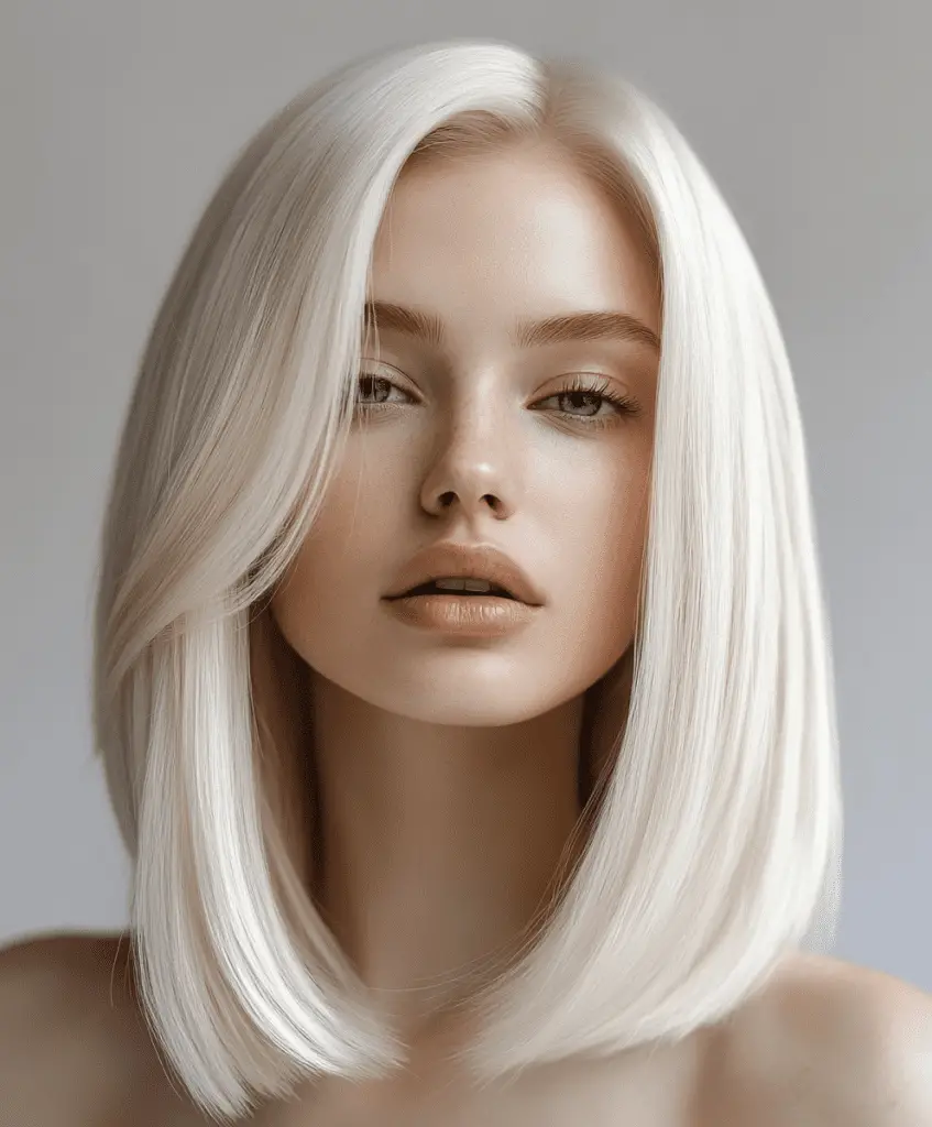 Sleek straight platinum blonde hair