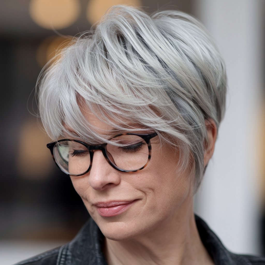 Woman with a pixie cut featuring soft layers