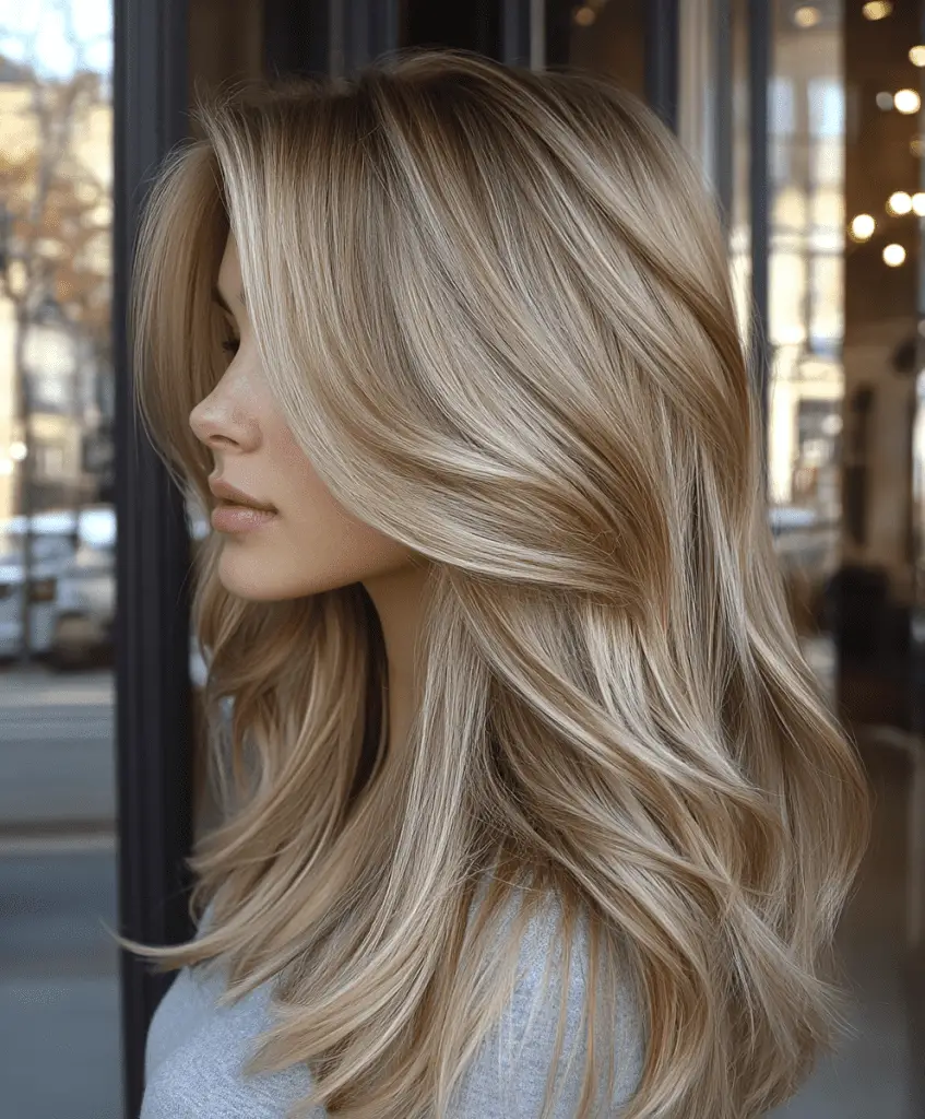 Chestnut brown hair with cool ash blonde highlights