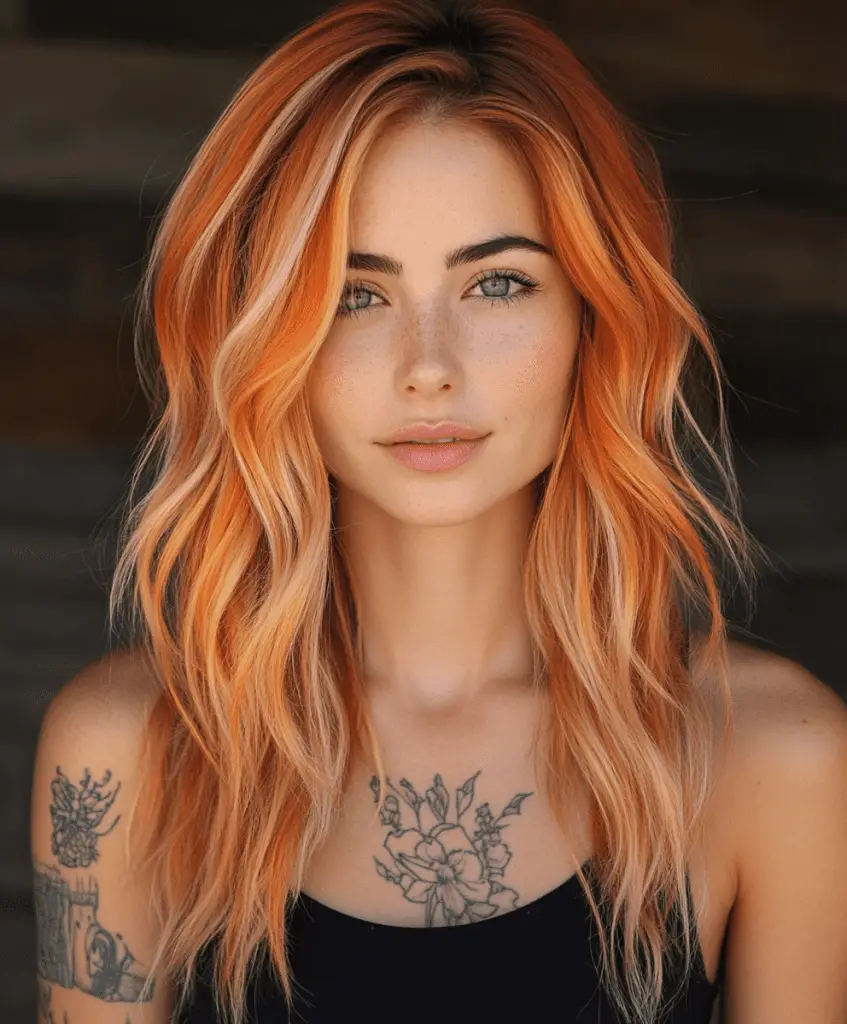 A rich, warm copper wave hairstyle in medium-length hair