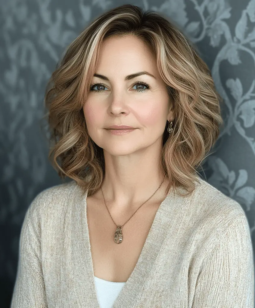 Textured waves with highlights for women over 60