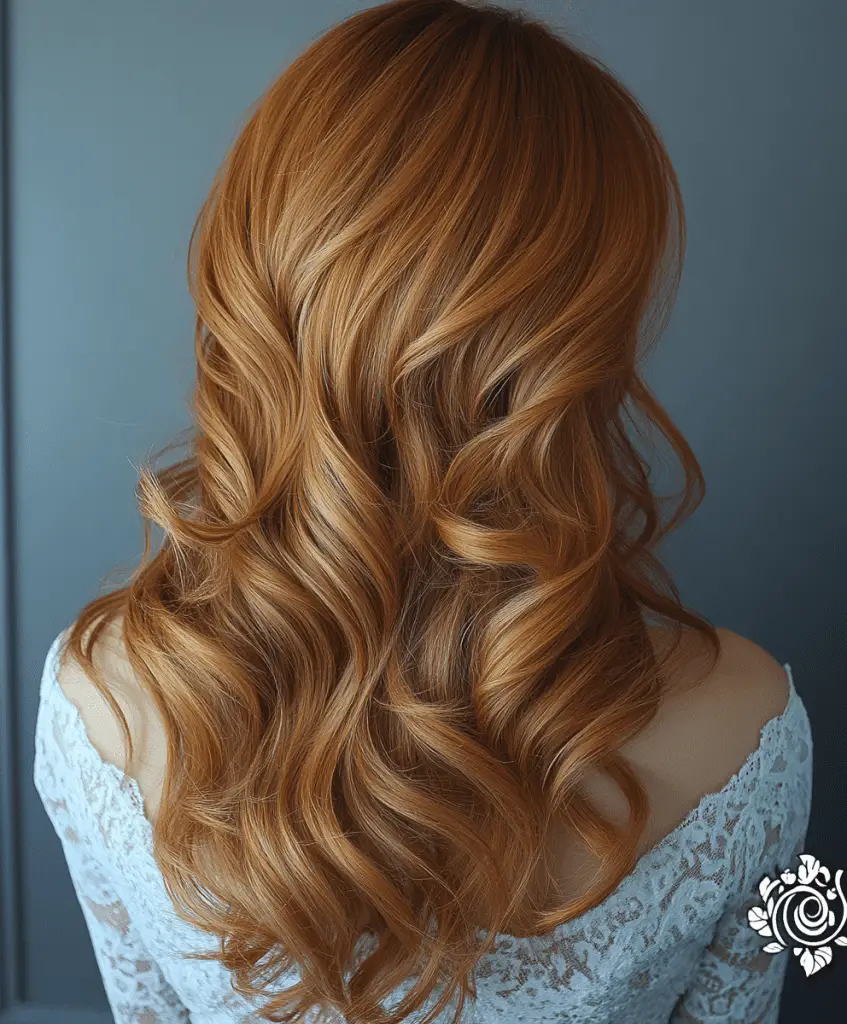 Warm brown hair with honey blonde highlights for a sun-kissed