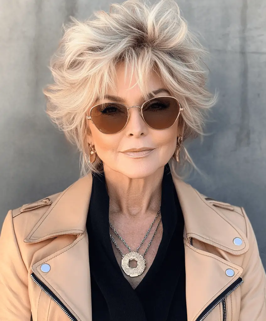 Coupe au carré dégradée avec frange pour femmes de plus de 50 ans portant des lunettes