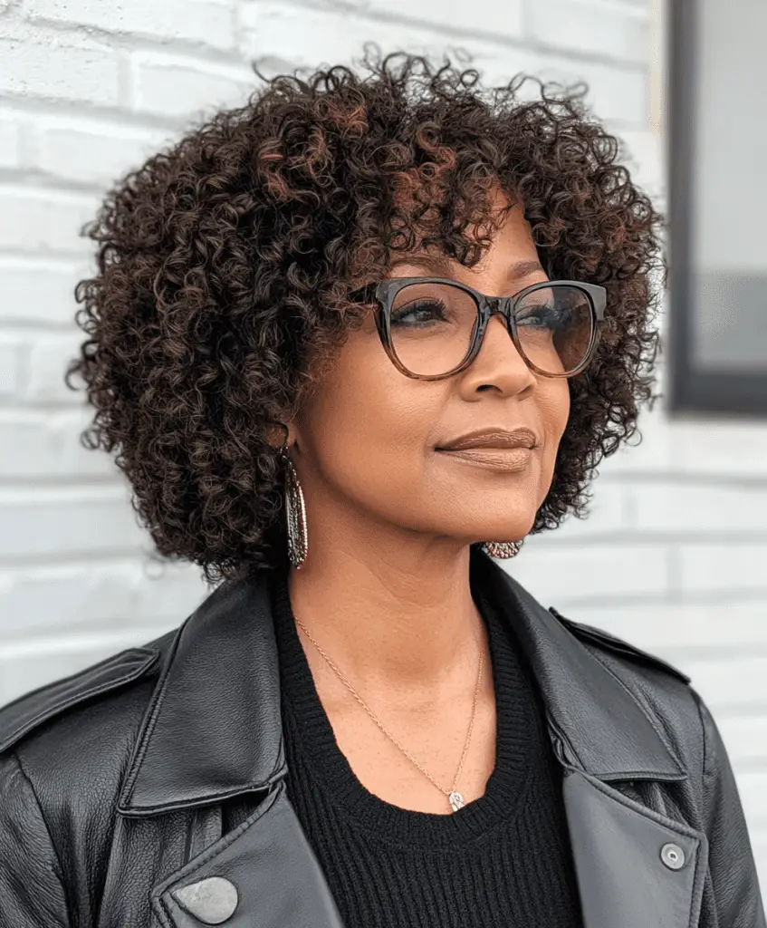 Tight curly afro hairstyle for older women