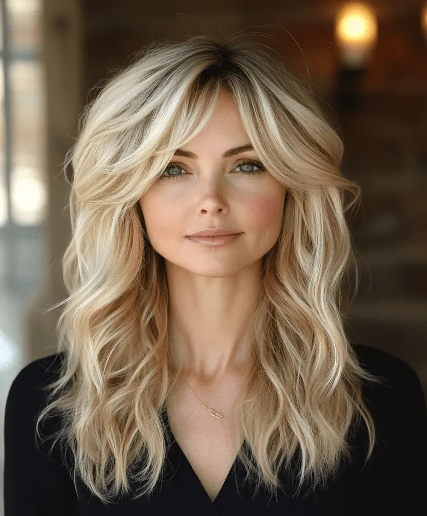 Curled ends with side bangs for mature women