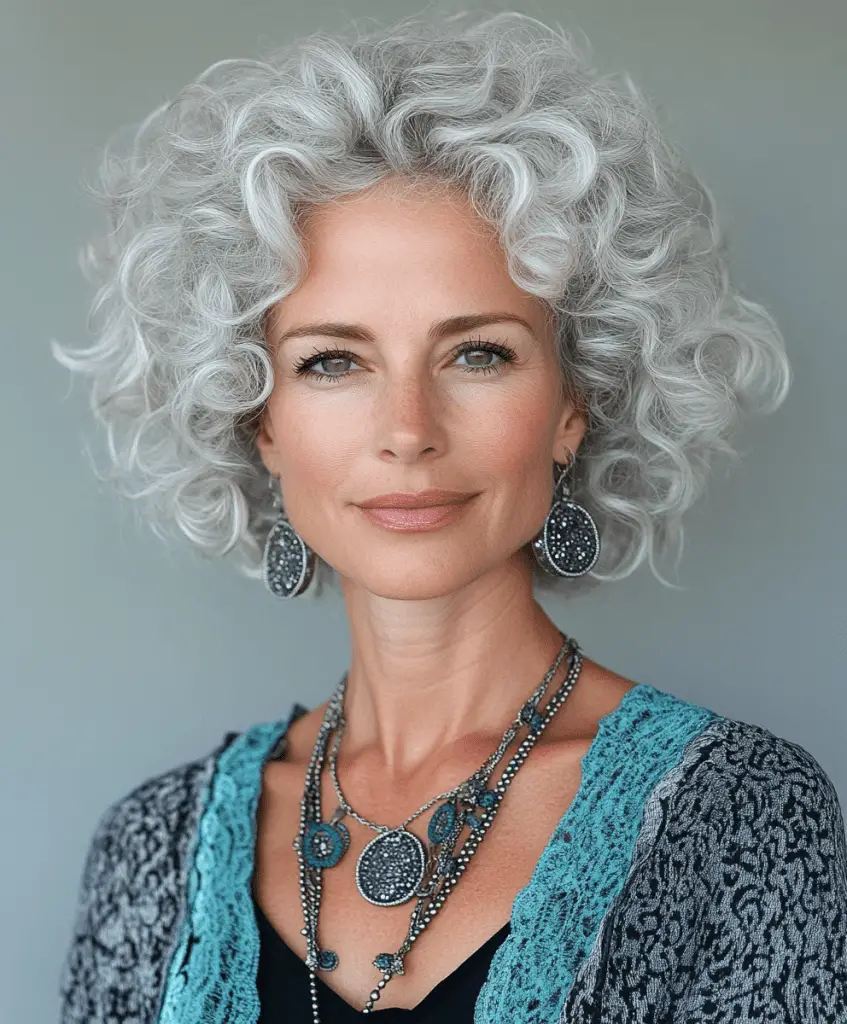 Curly hairstyle with tapered sides for women over 50