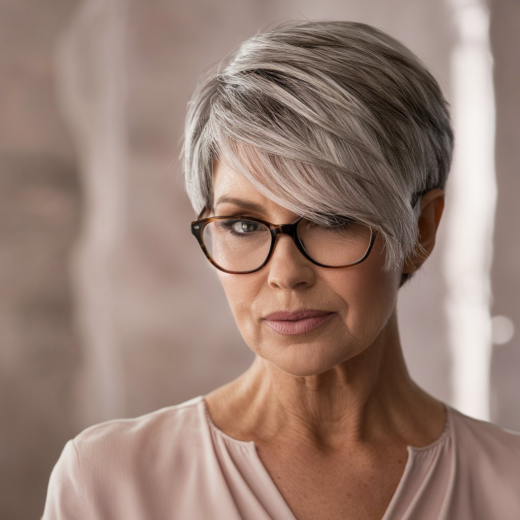 Pixie with Long Side Bangs for Women Over 60