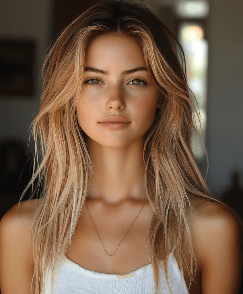 Long dark blonde hair with soft layers