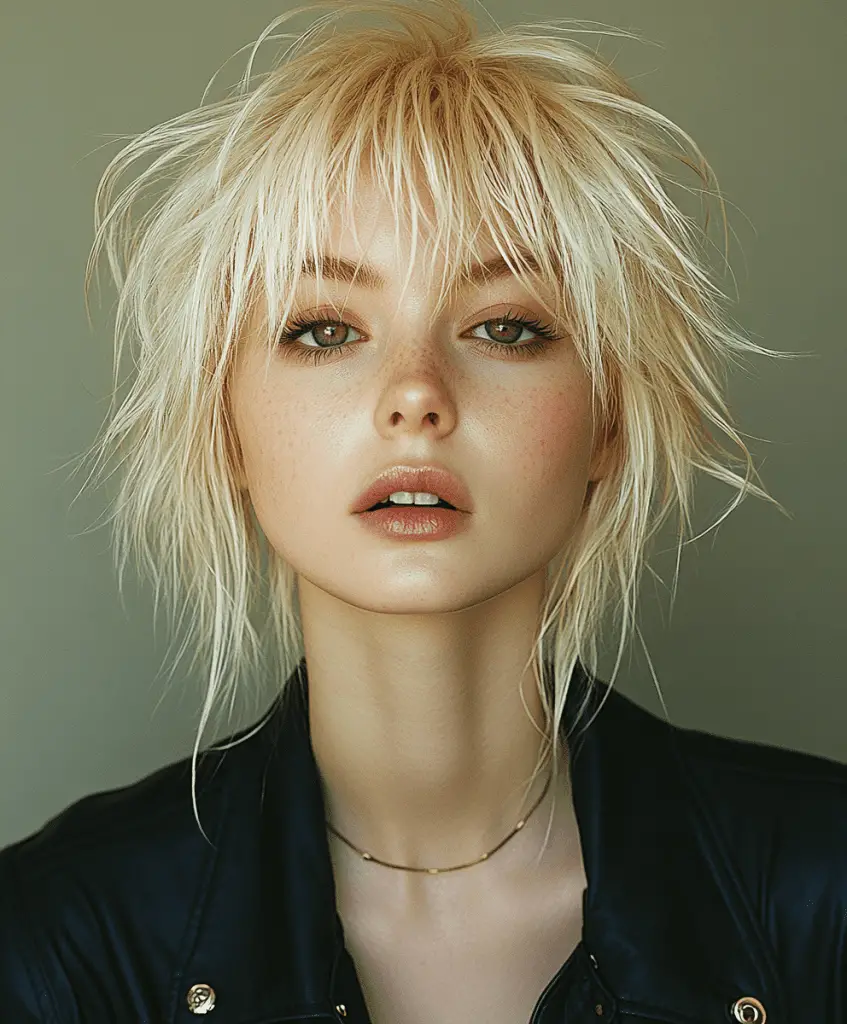 Close-up of white blonde hair styled in soft