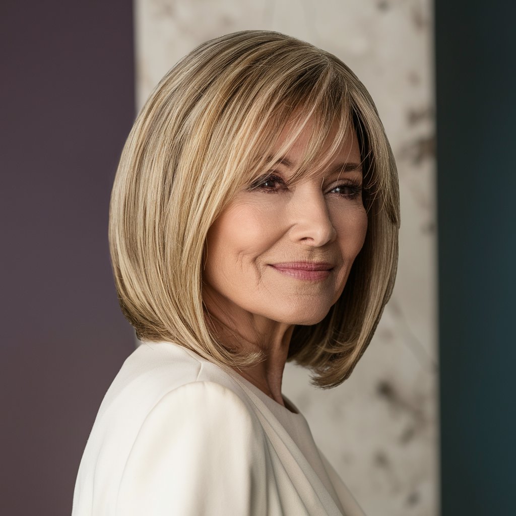 Shoulder-length bob with bangs for women over 60