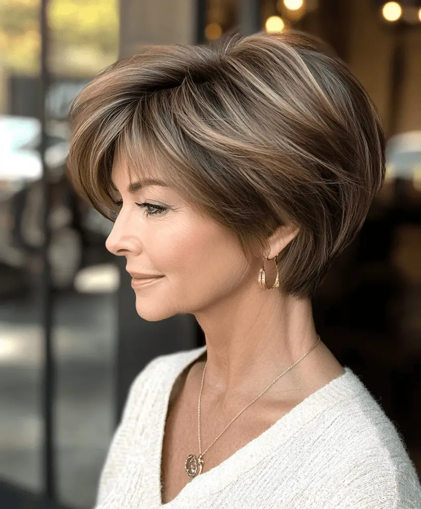 Tapered cut hairstyle for women over 50