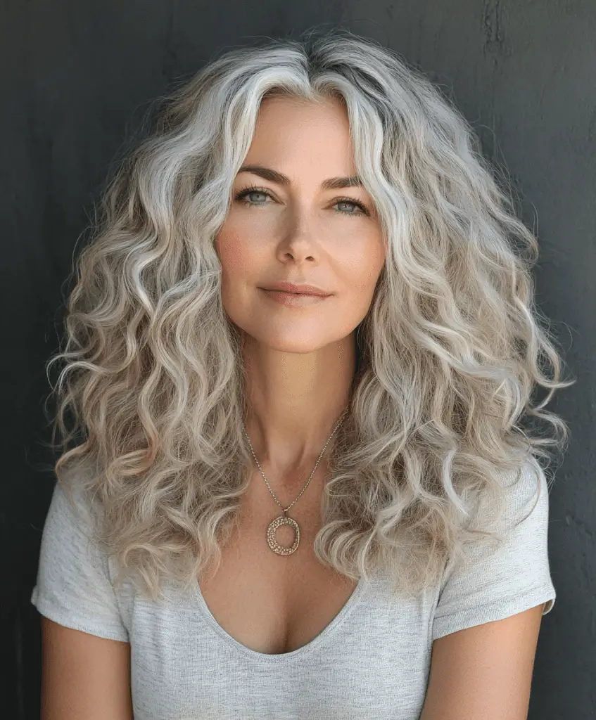 Curly hairstyle with feathered layers for women over 50