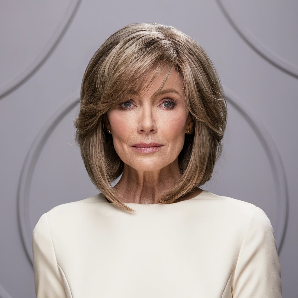 Sleek bob with side bangs for women over 60