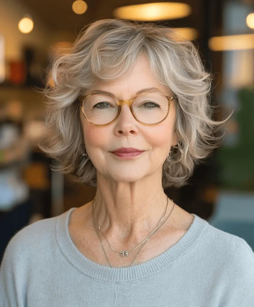 Woman with a feathered bob haircut