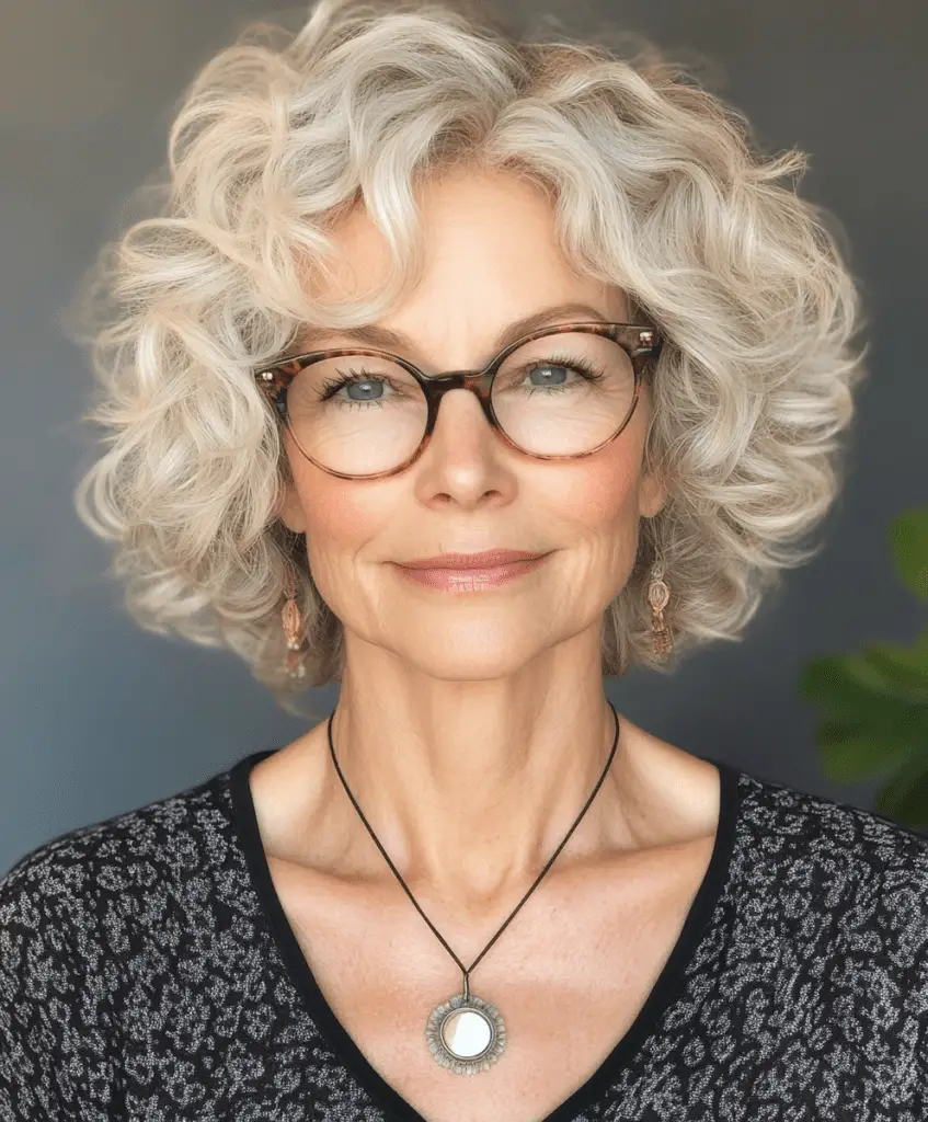 Natural curly bob hairstyle for older women