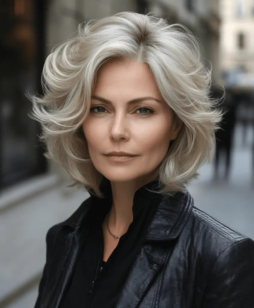 Layered bob hairstyle for women over 50