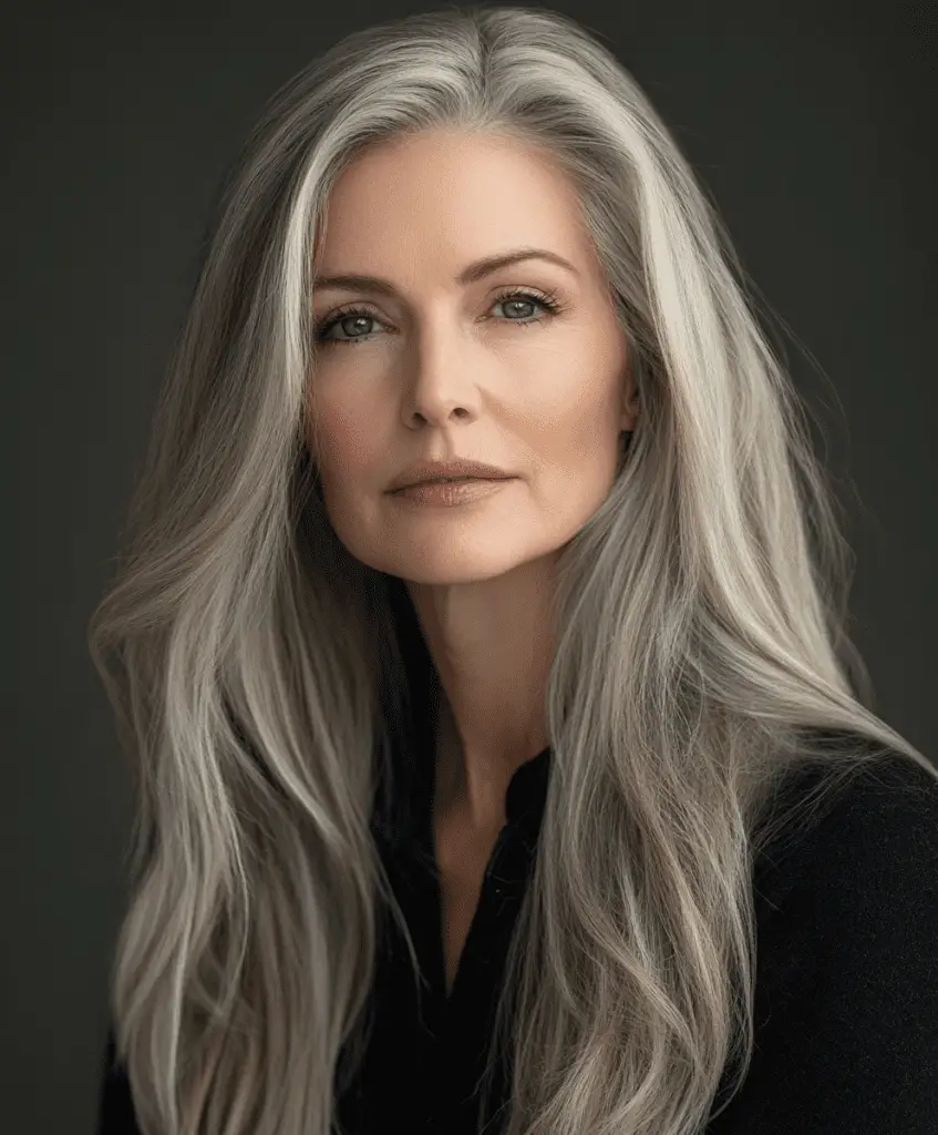 Sleek straight hairstyle for women over 50